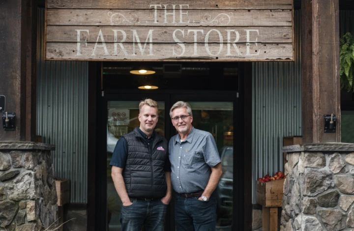 The owners of Fraser Valley Specialty Poultry outside The Farm Store