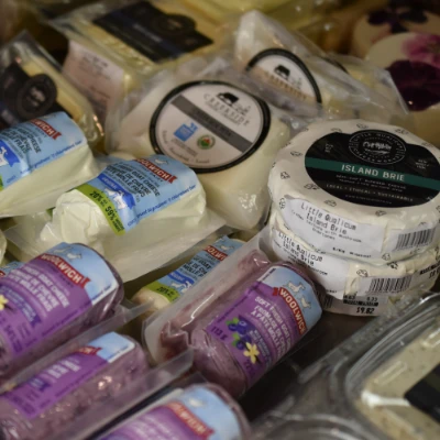 Packaged products on display at The Farm Store