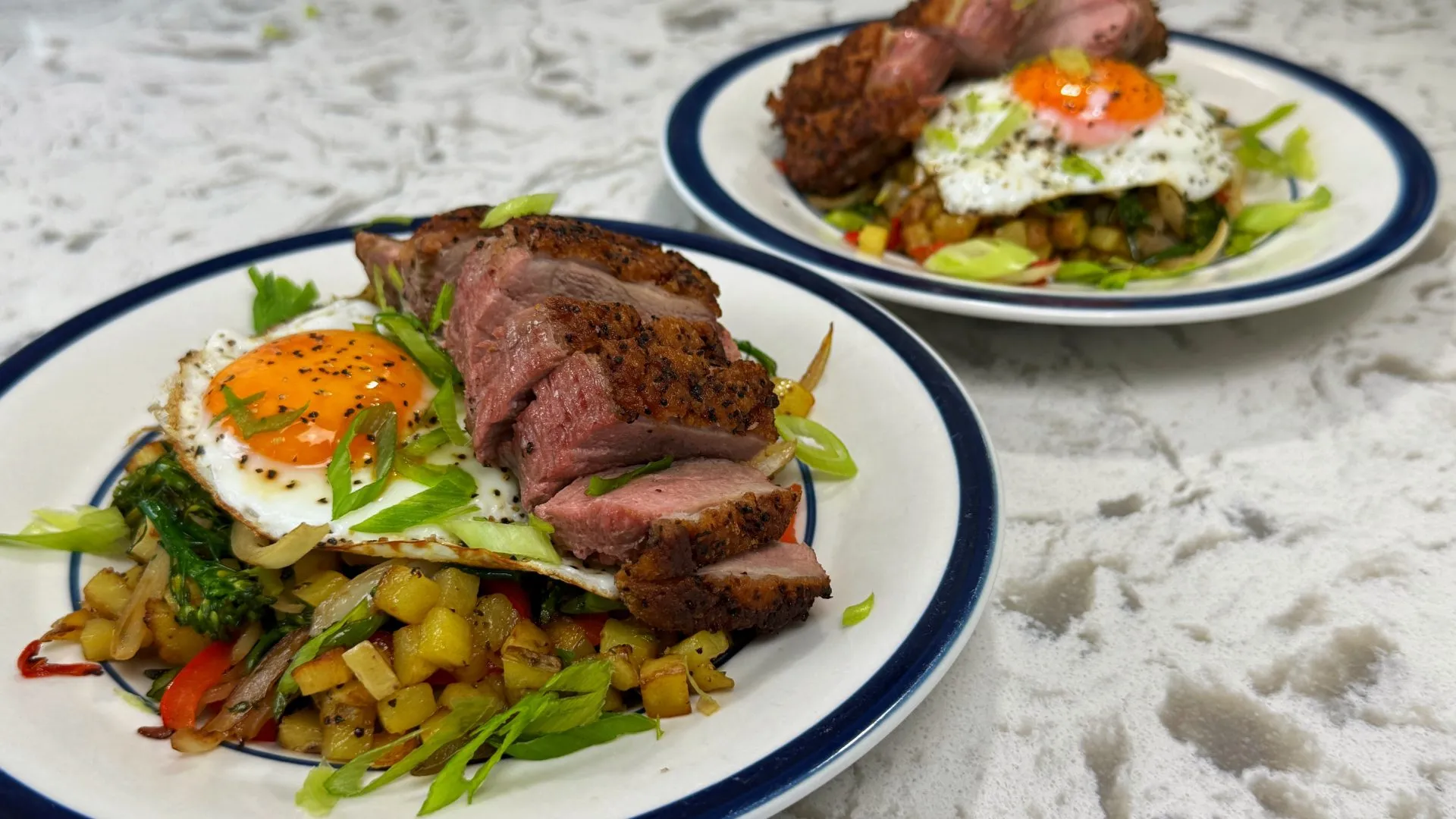 Pan Roasted Duck Breasts with Broccolini Hash