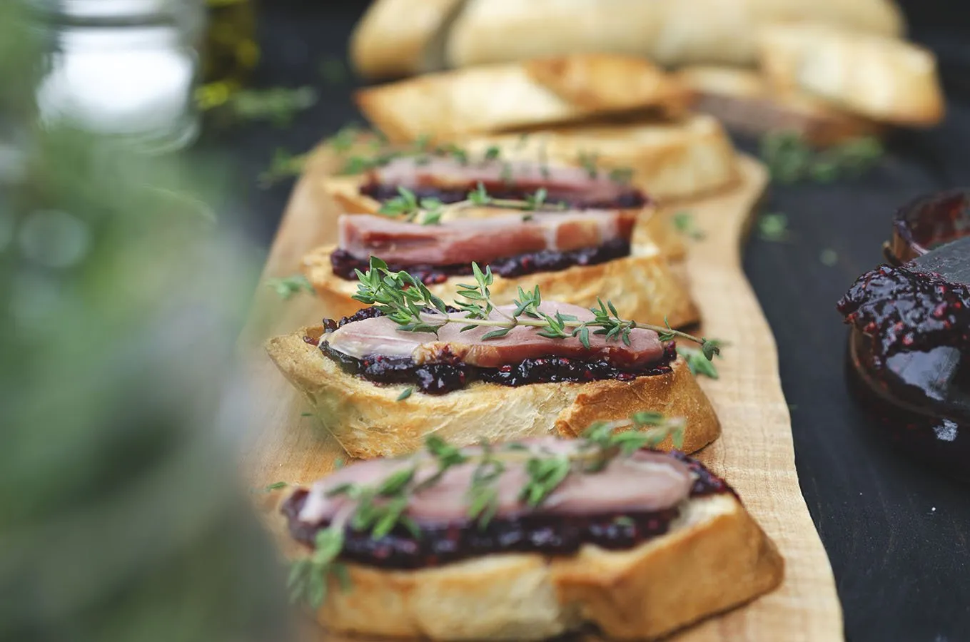 Smoked Duck Crostini with Raspberry Preserves